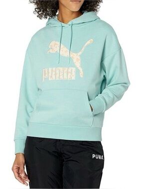 Puma Womens Top Eggshell Blue L Floral Graphic
Logo Hoodie Sweatshirt New A4 026